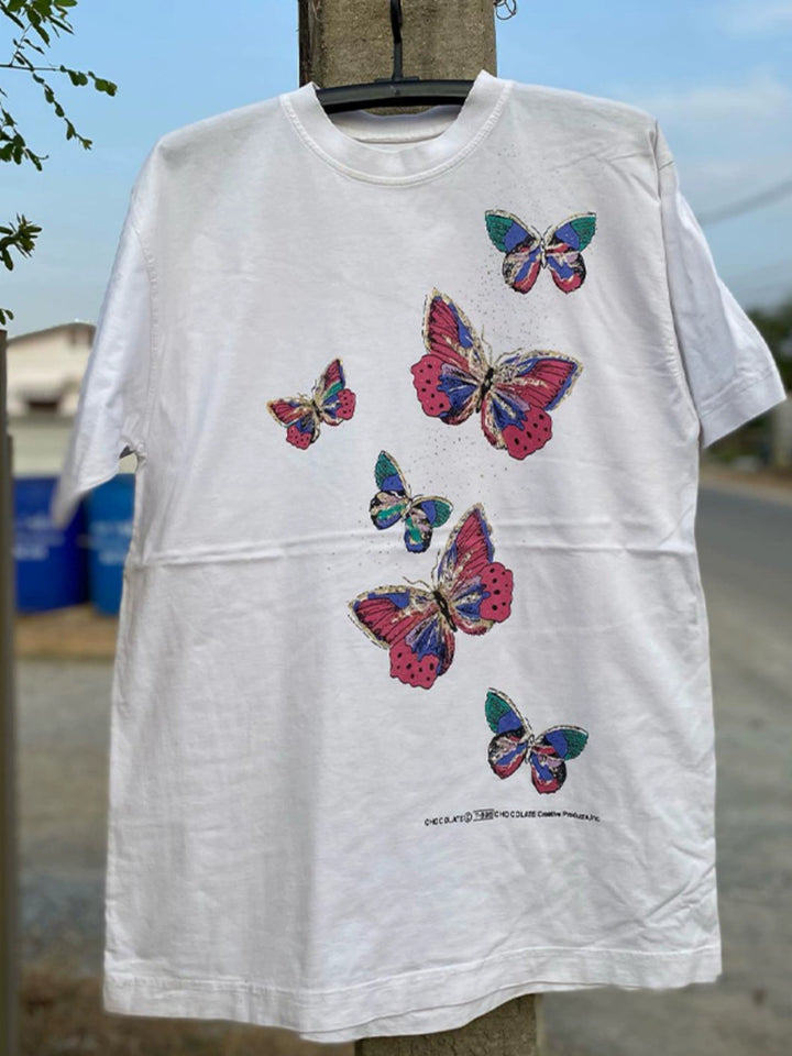 Vintage American Retro Butterfly Print Cotton T-Shirt