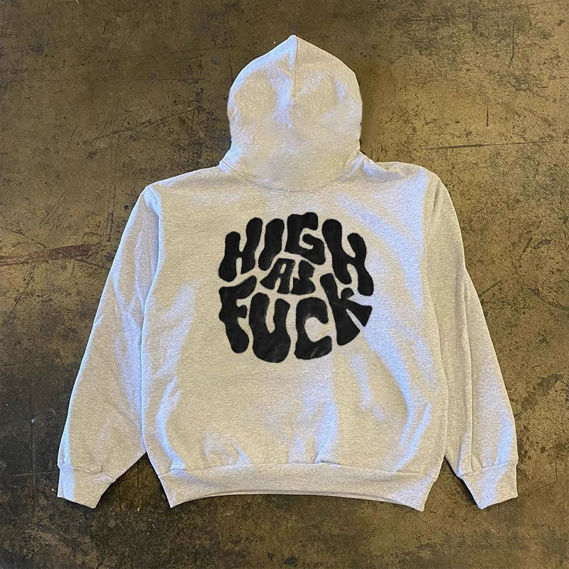 Grey Hip-Hop Letter Print Graphic Hoodie