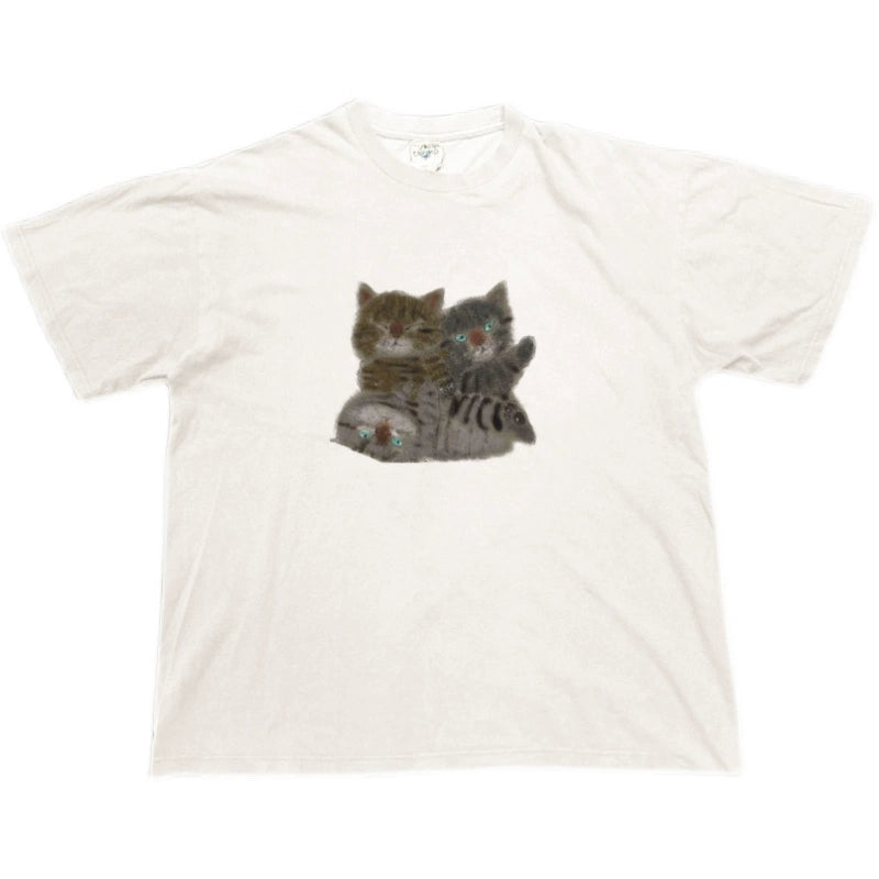 Cute Cat Illustration Vintage Style T-Shirt