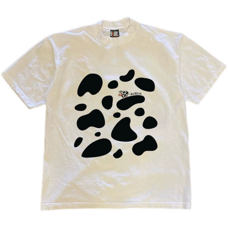 Niche Design Hong Kong Style Heavyweight Cow's Life Short Sleeve T-Shirt