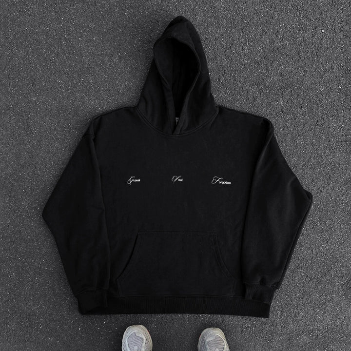 Vintage Black Hoodie with Digital Print Design