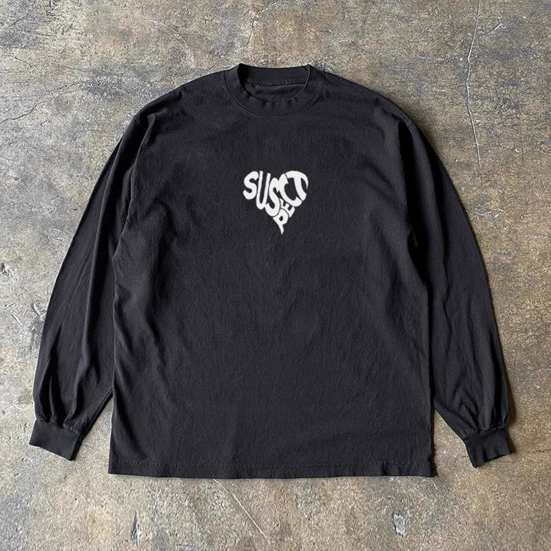 Minimalist Heart Print Cotton Long Sleeve Tee