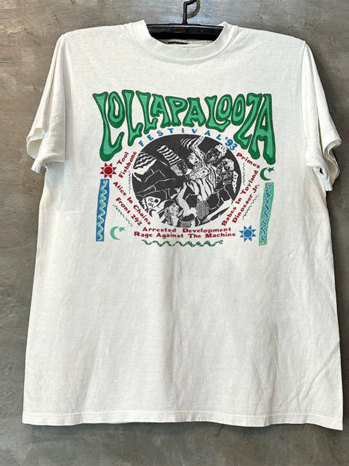 Lollapalooza Vintage Cotton Tee with Artistic Graphic Design