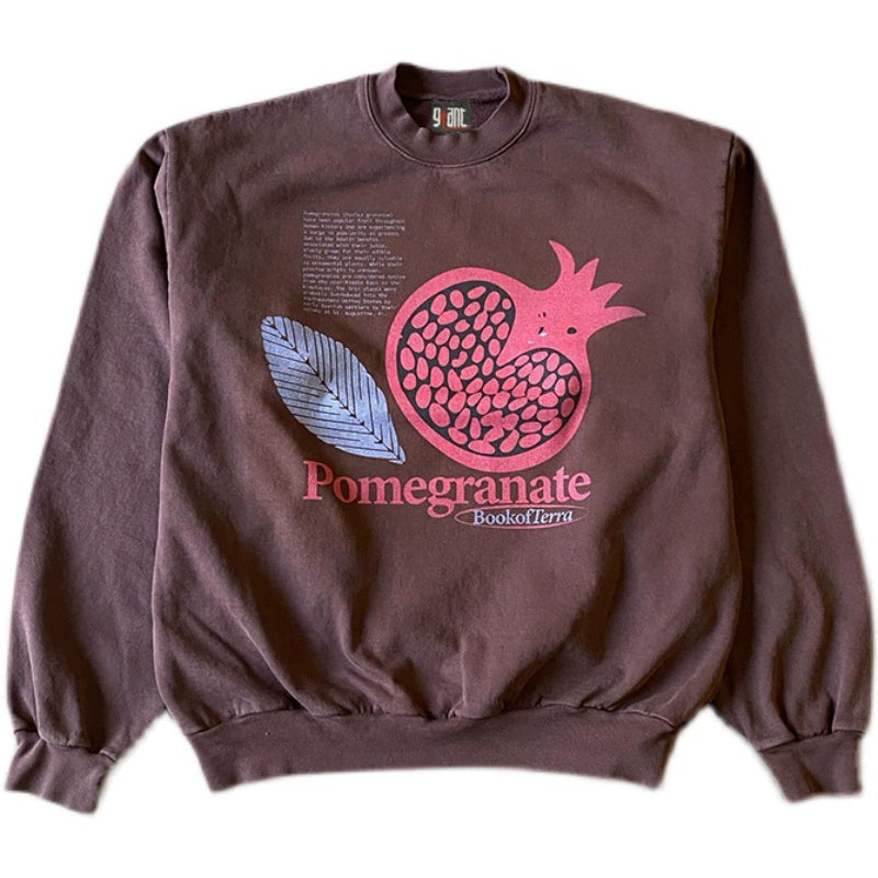 Pomegranate Fruit Letter Print Vintage Crewneck Sweatshirt