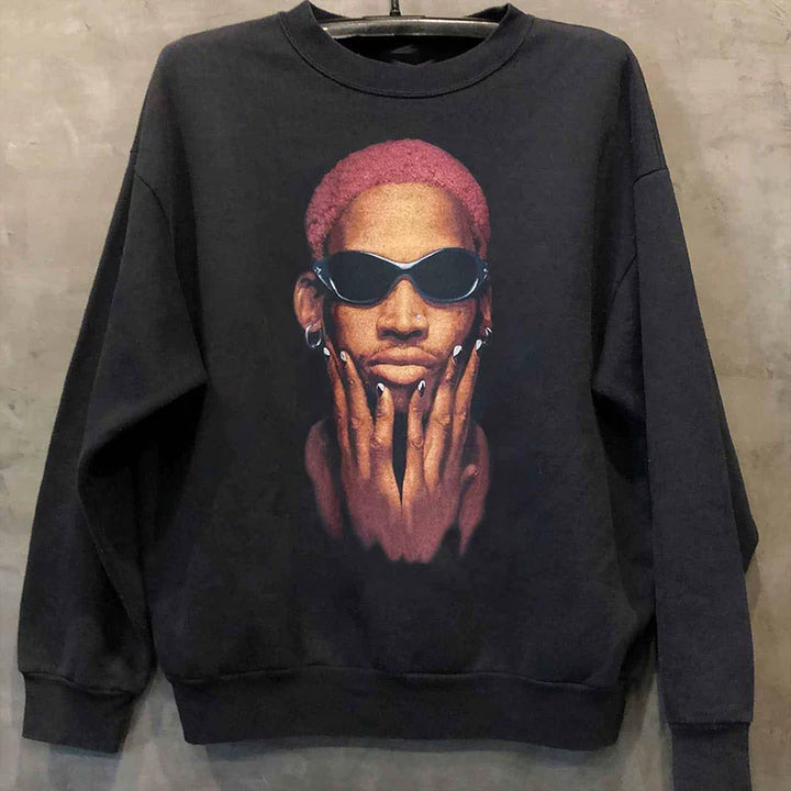 Rodman Hip-Hop Rock Portrait Graphic Sweater