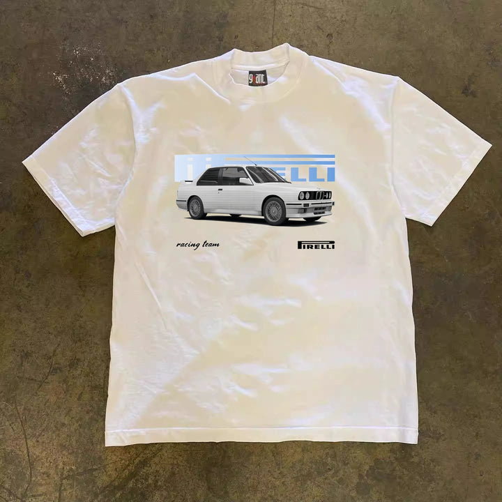 American Summer Car Print Short Sleeve T-Shirt