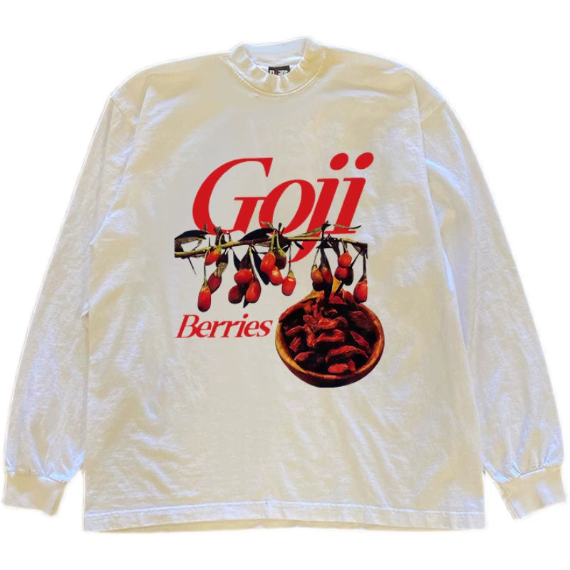 Retro Goji Berry Letter Long Sleeve T-Shirt