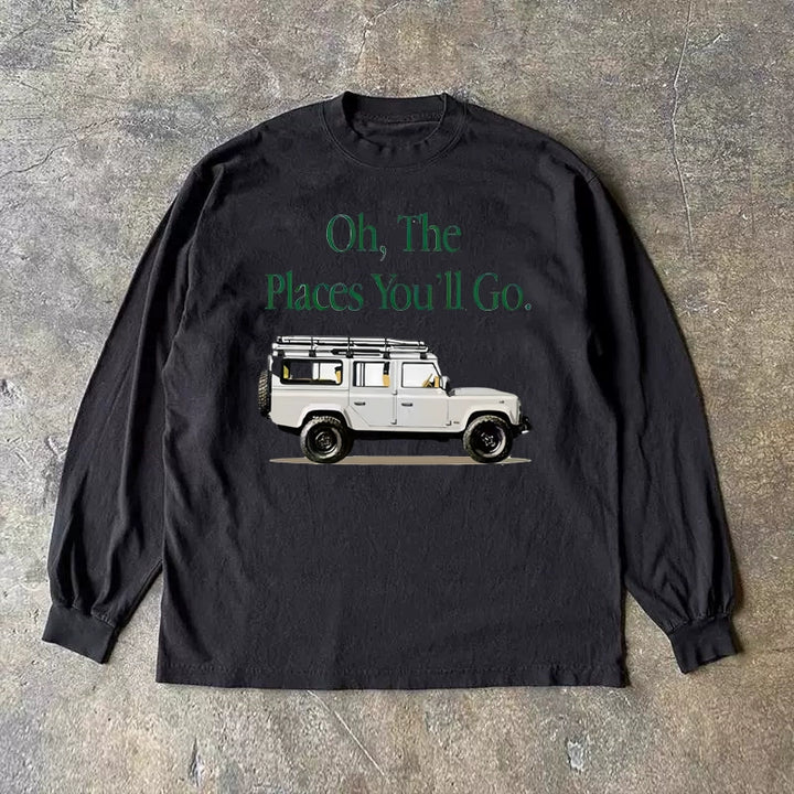 Retro Car Print Long Sleeve T-Shirt