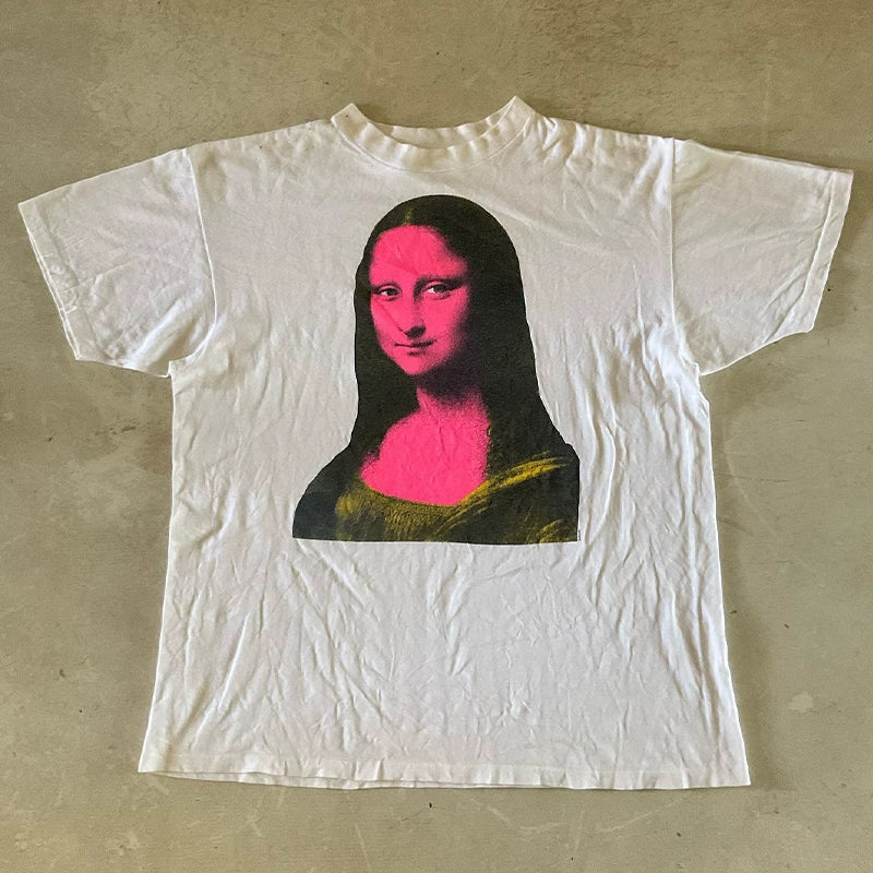 Mona Lisa Vintage Retro Cotton Crew Neck T-Shirt