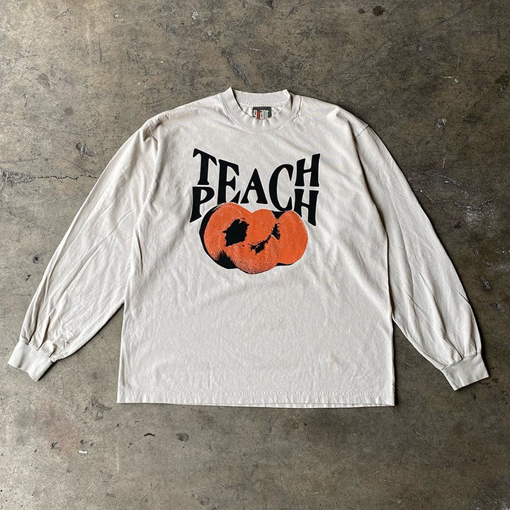 Heavy Peach Graphic Long Sleeve T-Shirt