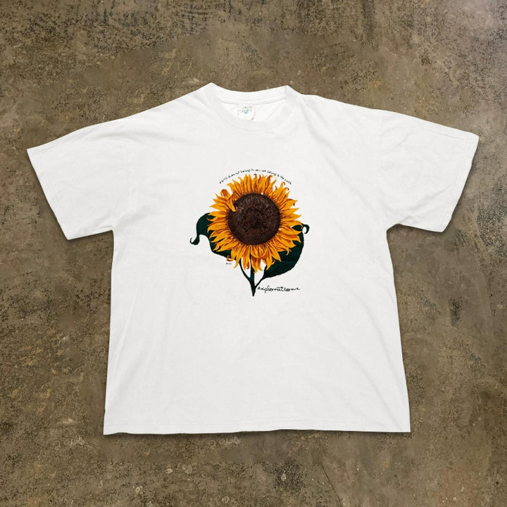 Vintage Sunflower Art Tee in White