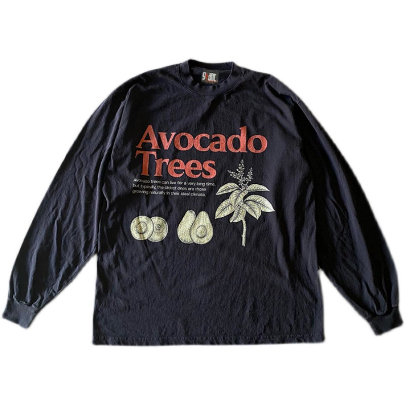 Heavy Impermeable Vintage Avocado Graphic Long Sleeve Shirt