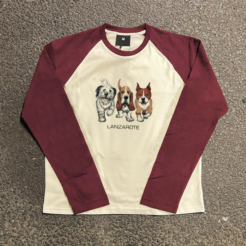 Vintage-Inspired Realistic Dog Graphic Long Sleeve Tee