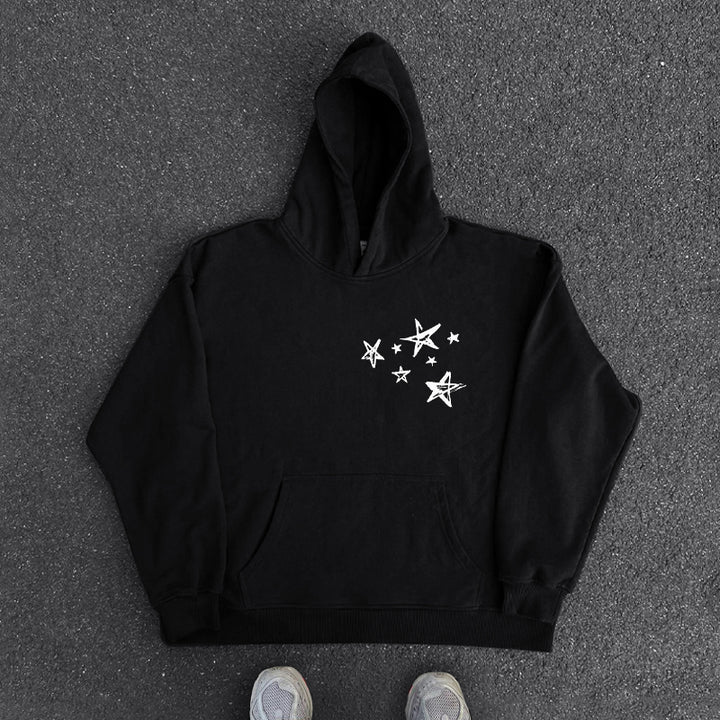 Hand-Drawn Star Logo Print Hoodie