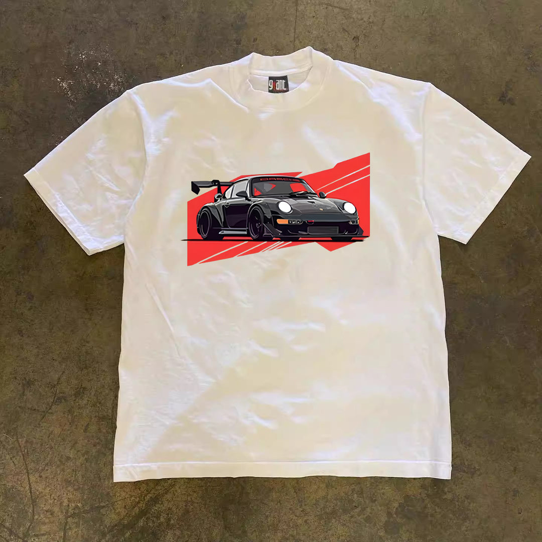 Bold Cotton Graphic Tee with American Car Print