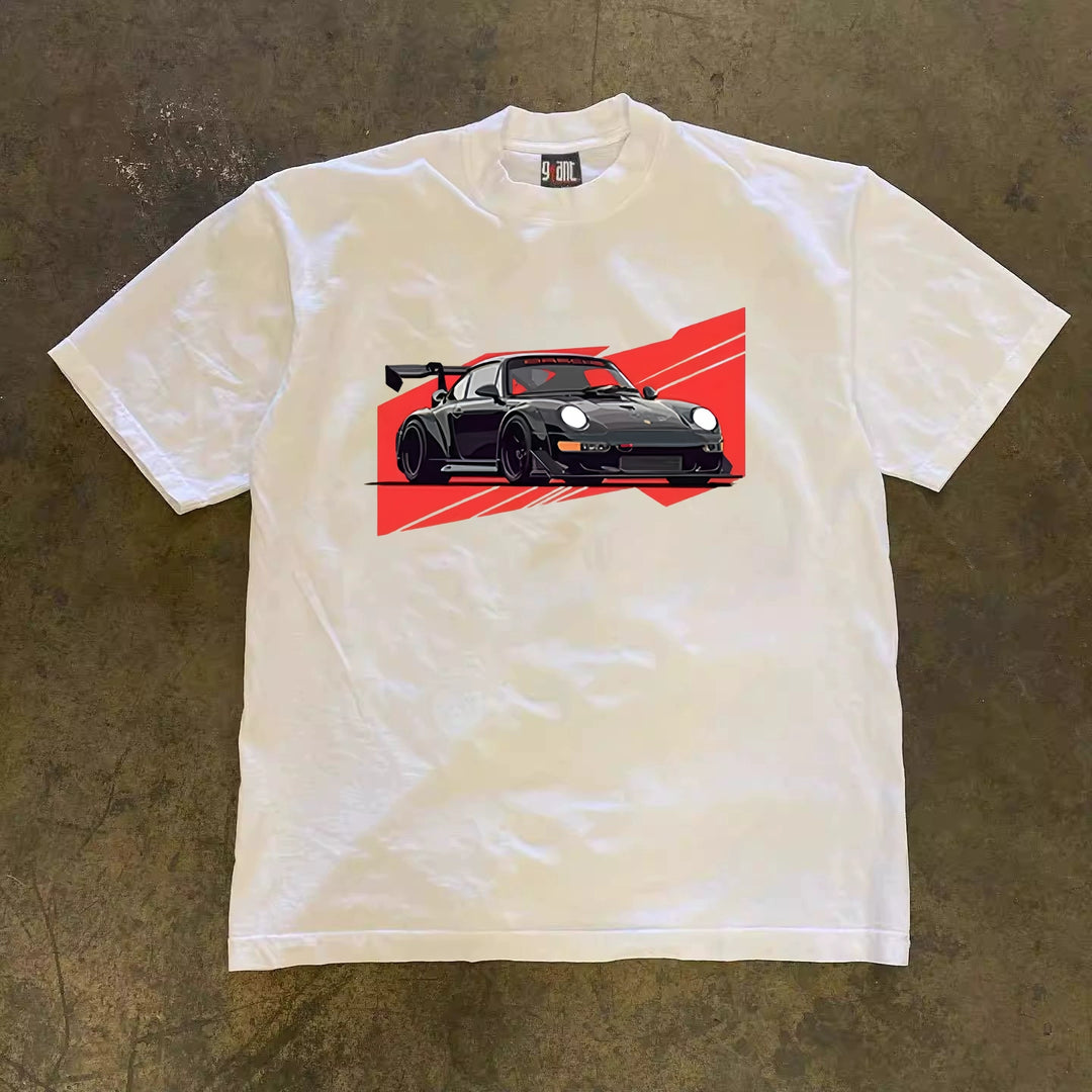 Bold Cotton Graphic Tee with American Car Print