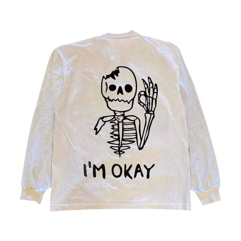 Skeleton Gesture High Street Graphic Long Sleeve T-Shirt