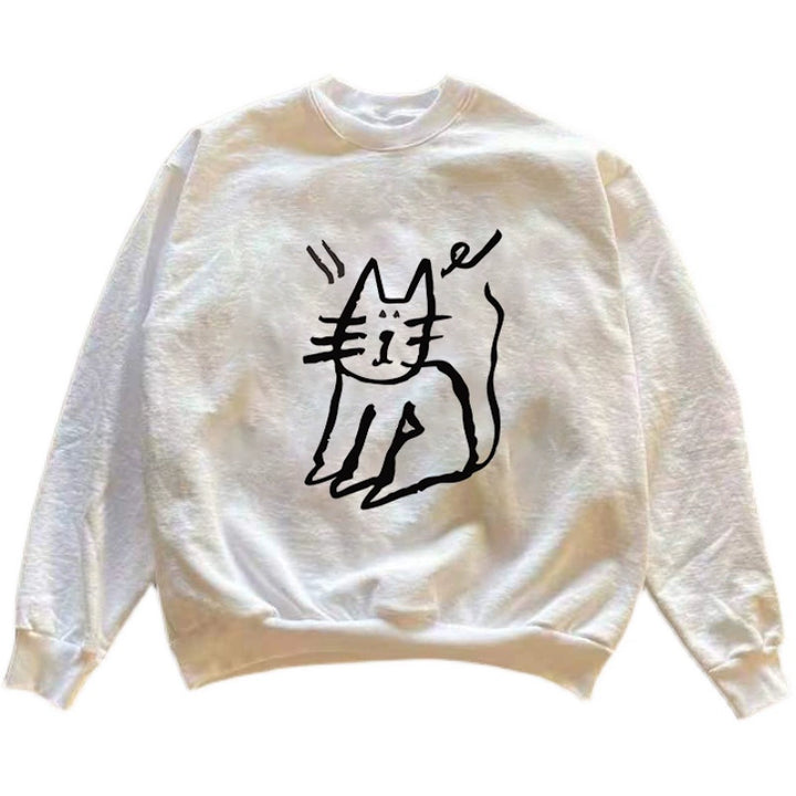 Vintage Hip Hop Kitten Graphic Crew Neck Sweatshirt