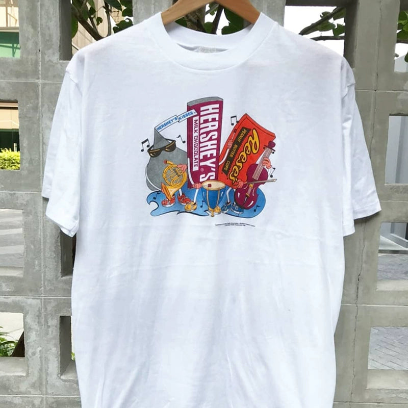 Retro Music & Chocolate Themed Round Neck T-Shirt