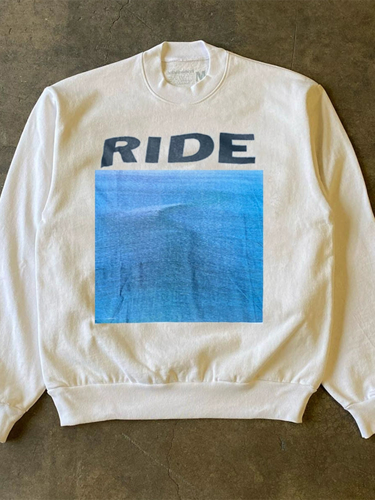 Ride band nowhere album cover vintage American retro long sleeve men's and women's lazy loose sweatshirt