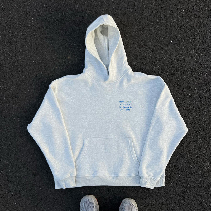 Hand-Painted Grey Hoodie with Trendy Lettering