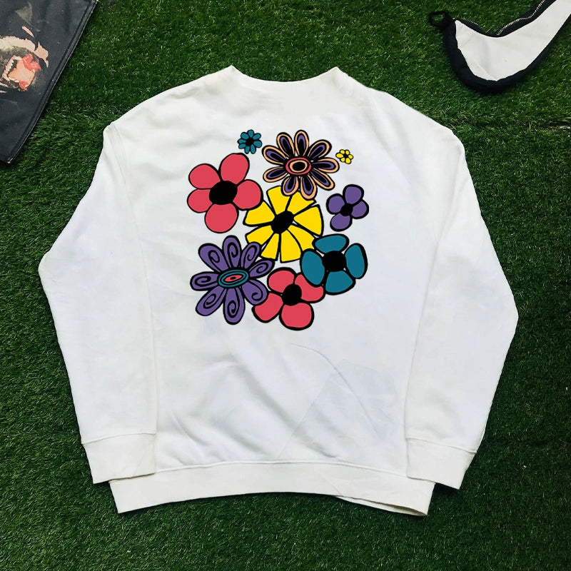 Blooming Floral Cartoon Print Pullover Sweatshirt