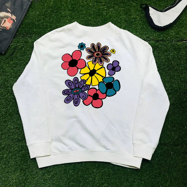 Blooming Floral Cartoon Print Pullover Sweatshirt