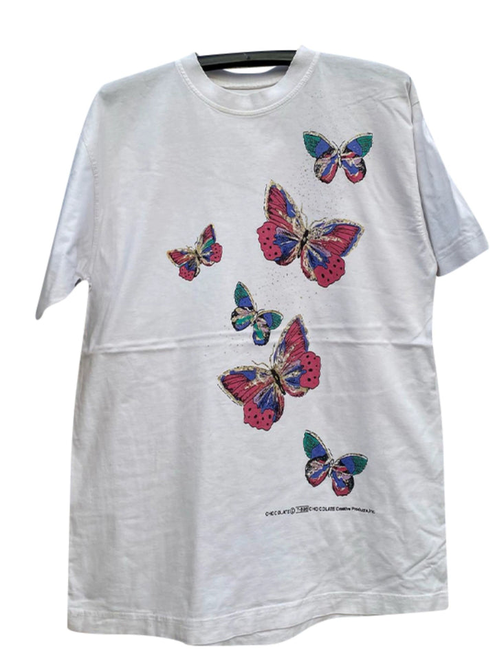 Vintage American Retro Butterfly Print Cotton T-Shirt