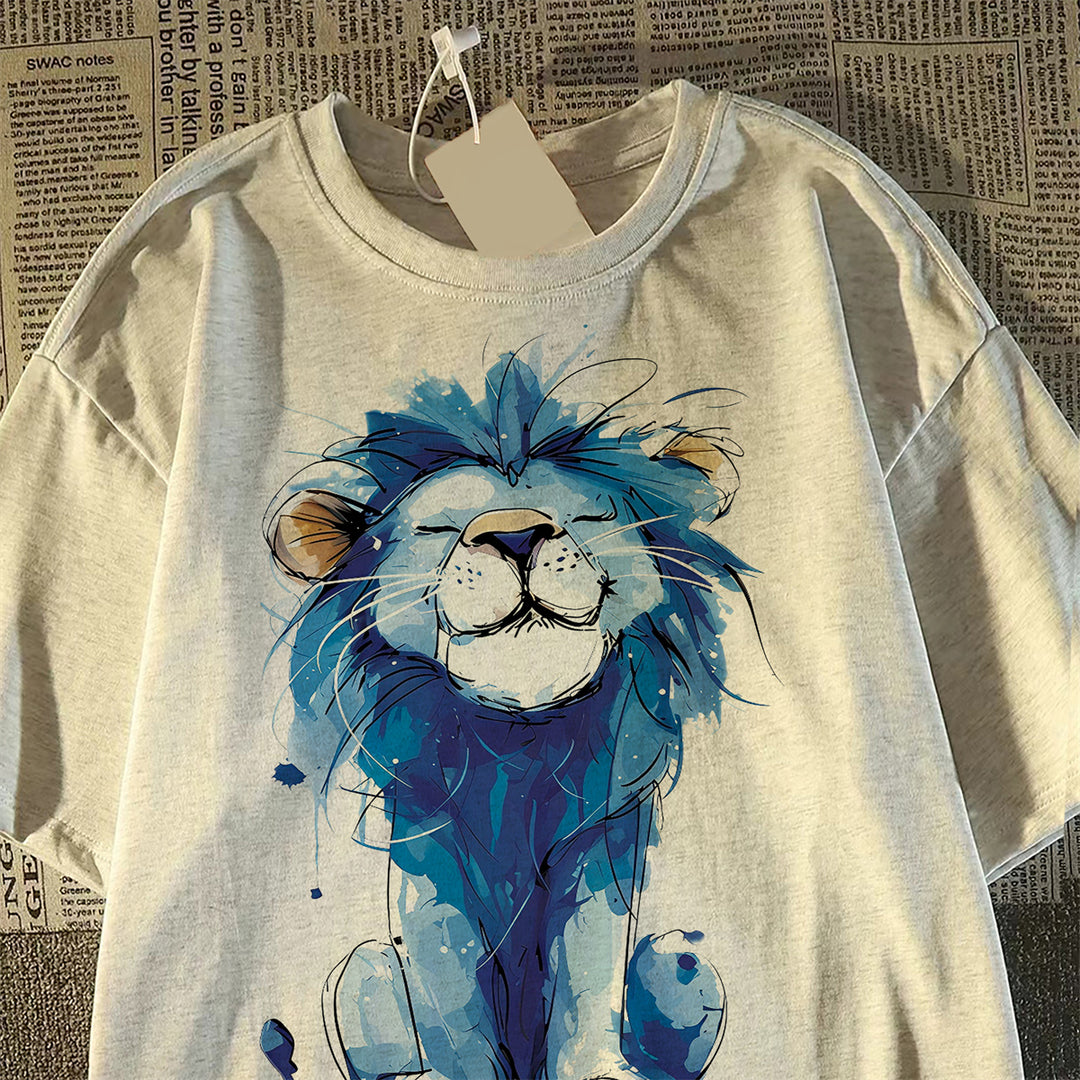 Whimsical Lion Graphic Cotton T-Shirt