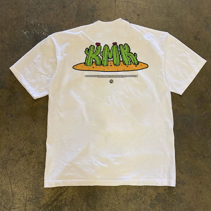 Cactus-Inspired Japanese Retro Letter Print T-Shirt