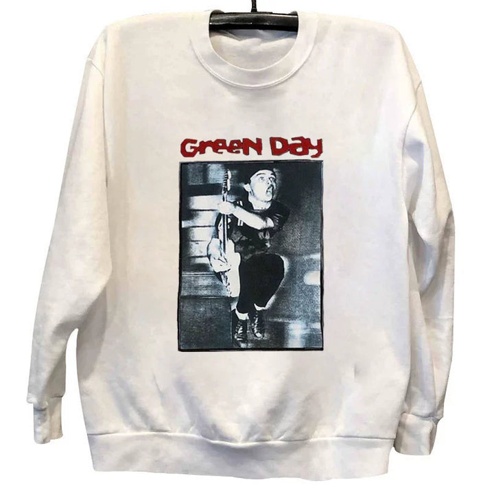 Green Day Vintage Rock Crew Neck Long Sleeve Sweatshirt