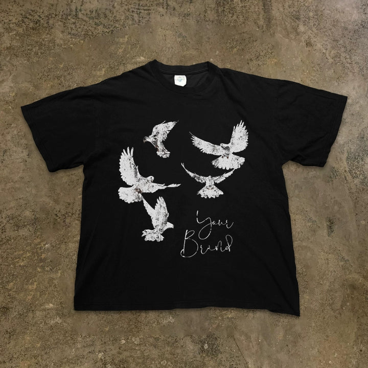 Heavy Vintage Dove Print Short-Sleeved T-Shirt