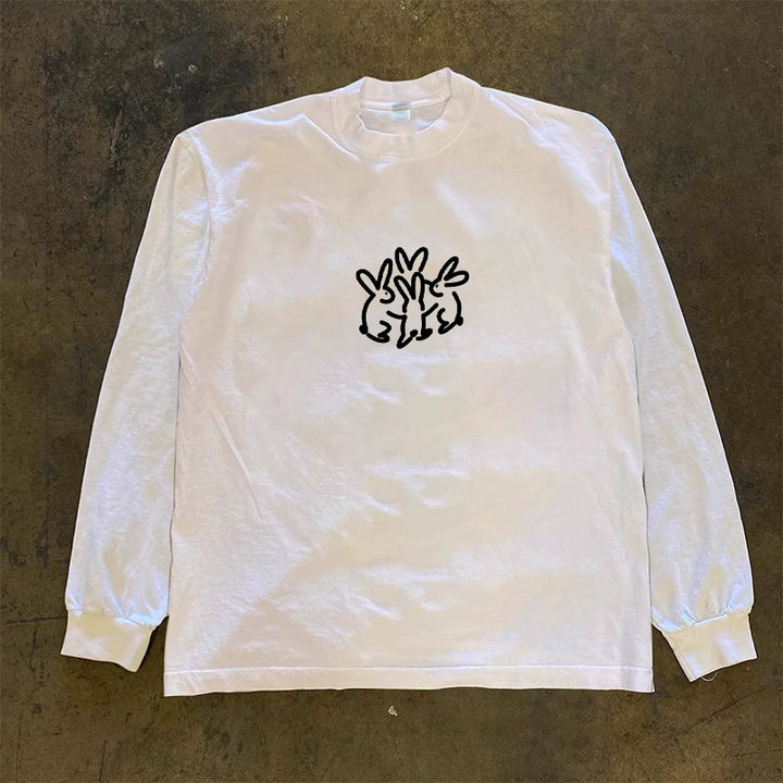 Unique Print White Long Sleeve Tee
