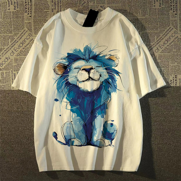 Whimsical Lion Graphic Cotton T-Shirt