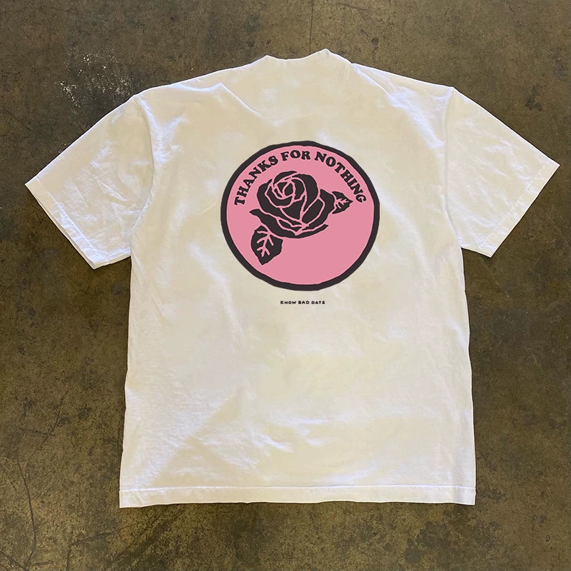 Heavy Impermeable Rose Graphic Short-Sleeved T-Shirt