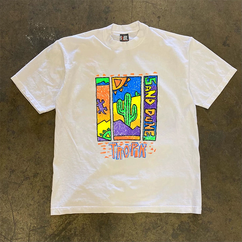 Graffiti Cactus Letter Short Sleeve T-Shirt