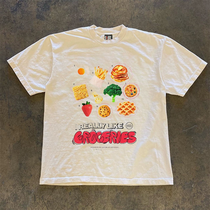 Niche Design Hong Kong Style Food-Inspired Short-Sleeved T-Shirt