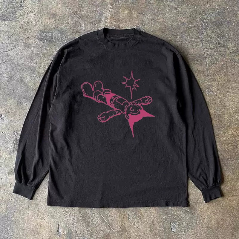 Vintage Cartoon Astro Boy Print Long Sleeve T-Shirt