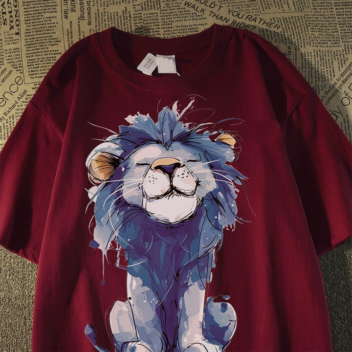 Whimsical Lion Graphic Cotton T-Shirt