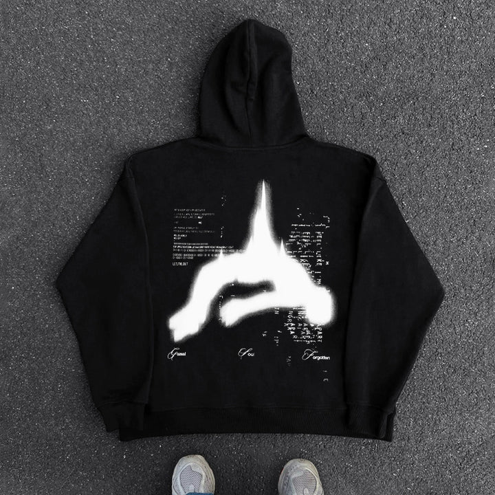 Vintage Black Hoodie with Digital Print Design