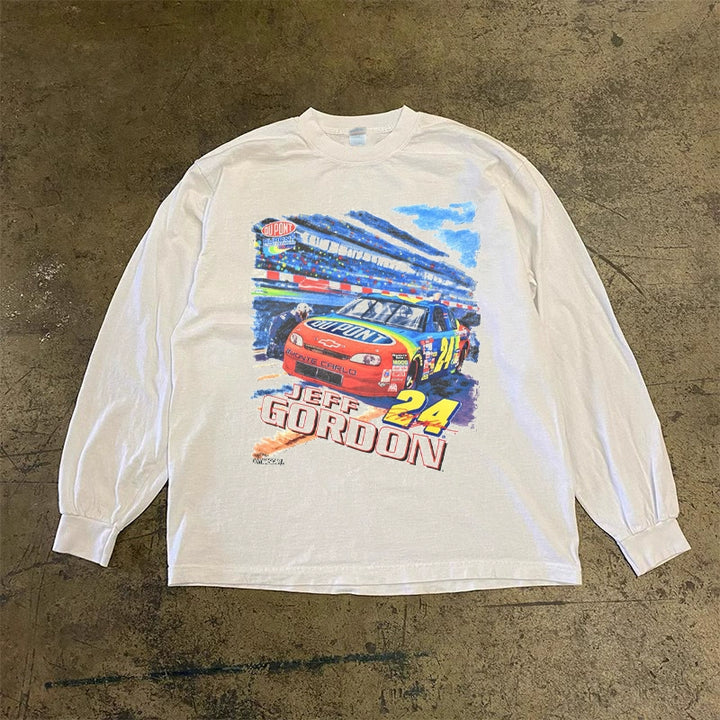 Retro Racing Graphic Oversized Long Sleeve T-Shirt