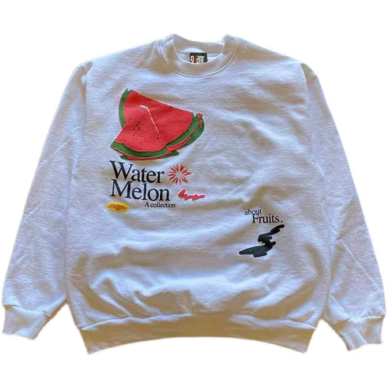 Big Red Watermelon Fun Print Crewneck Sweatshirt