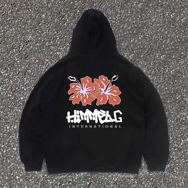 Vintage Floral Hoodie with Hong Kong Style Design