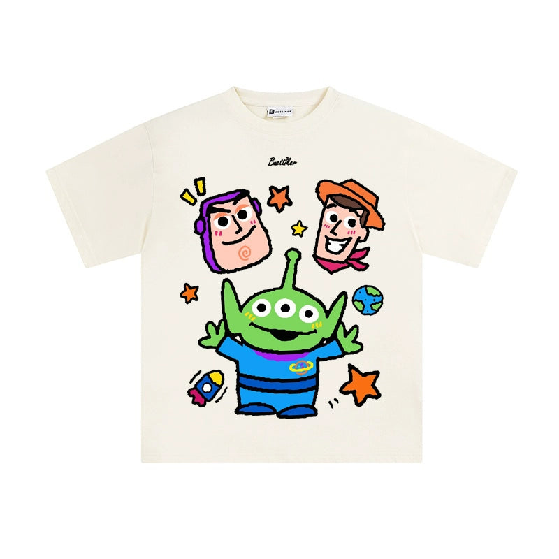 Playful Cartoon-Print Cotton T-Shirt