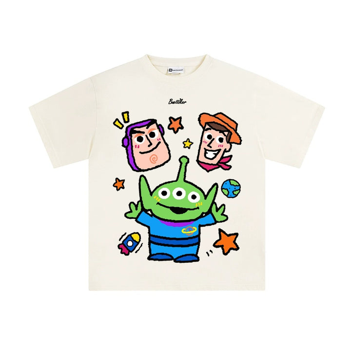 Playful Cartoon-Print Cotton T-Shirt