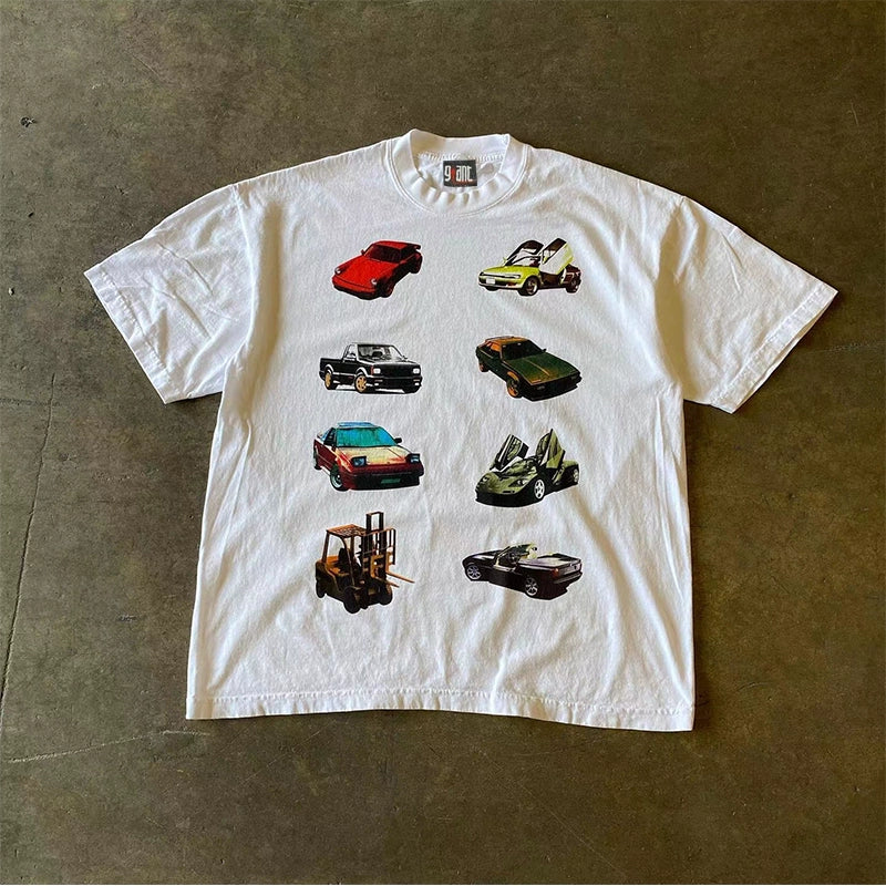 Versatile Car Model Graphic Tee in Trendy Niche Letter Design