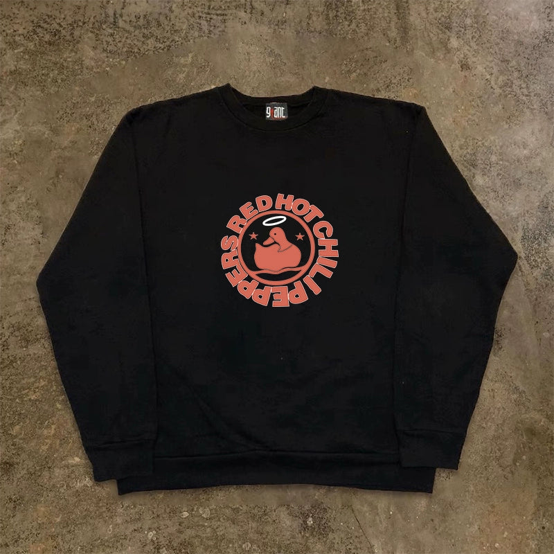 Vintage-Inspired Crew Neck Sweatshirt with Duck Angel Graphic