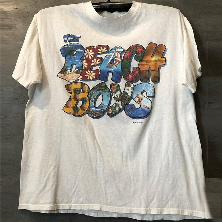 Vintage Rock Letter Graphic T-Shirt by Beach Boys