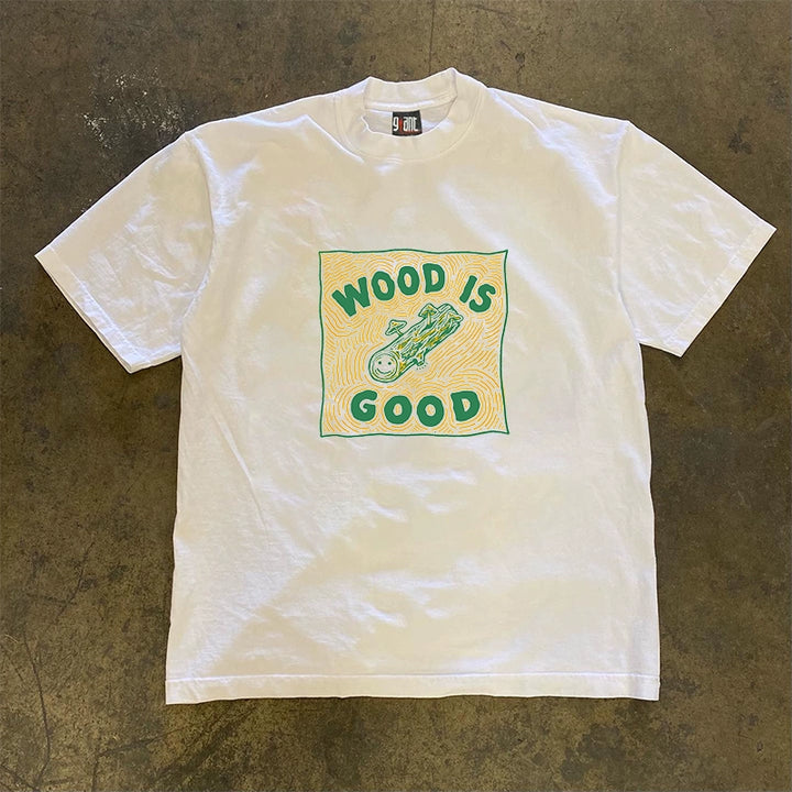 Heavyweight Waterproof Wooden-Lettered Graphic T-Shirts