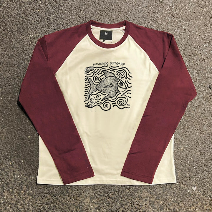 Oversize Long Sleeve T-Shirt with Unique Illustrations